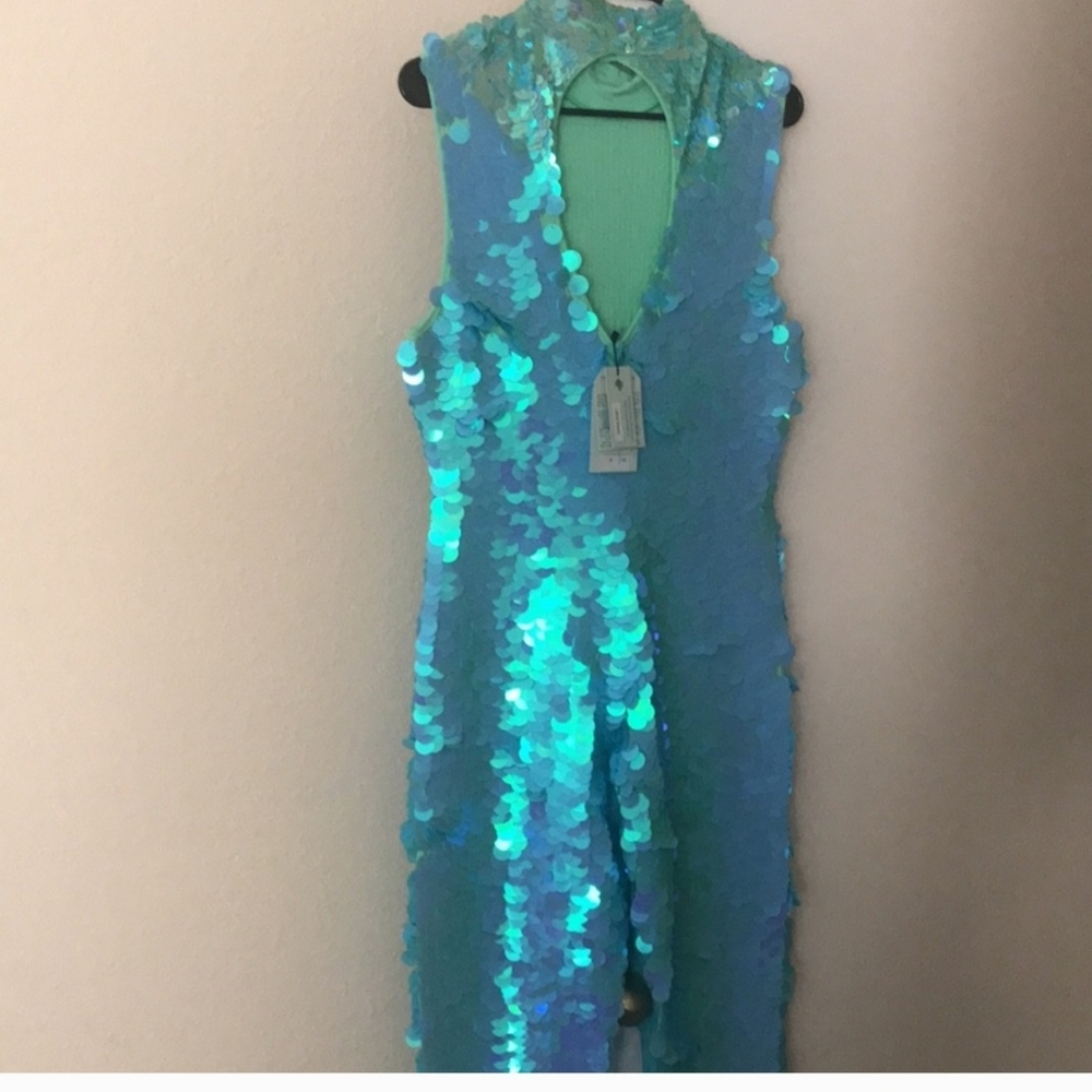 Rosa Bloom Sequin Sleeveless Jumpsuit Iris Mint